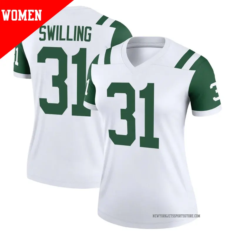 Women's ＃31 Tre Swilling New York Jets Legend White Classic Alternate Jersey