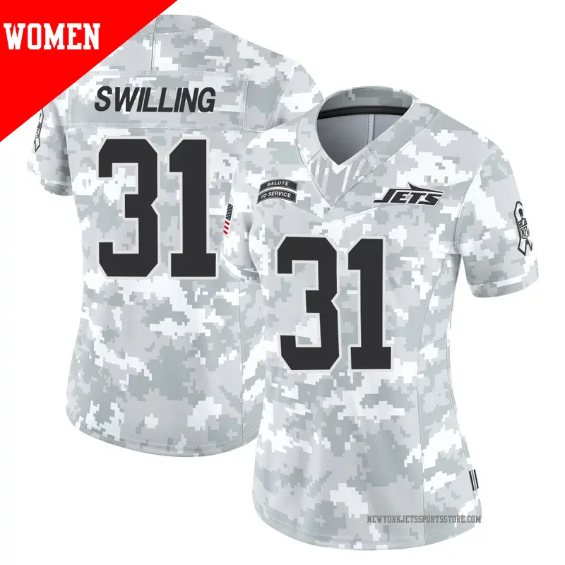 Women's ＃31 Tre Swilling New York Jets Limited Arctic Camo 2024 Salute to Service Jersey